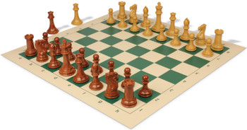 Professional Plastic Chess Set Wood Grain Pieces with Vinyl Rollup Board - Green