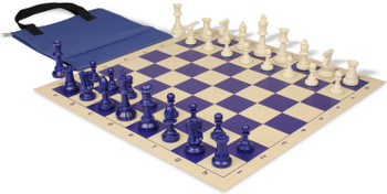Standard Club Easy-Carry Plastic Chess Set Blue & Ivory Pieces with Vinyl Rollup Board - Blue