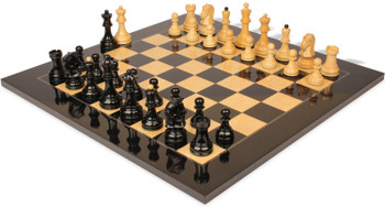 Dubrovnik Series Chess Set Ebonized & Boxwood Pieces with Black & Ash Burl Board - King