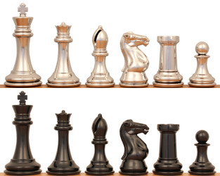 Professional Series Resin Chess Set with Black & Silver Pieces - 4.125" King