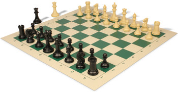 Conqueror Deluxe Carry-All Plastic Chess Set Black & Camel Pieces with Rollup Board - Lime Green