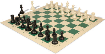 Conqueror Deluxe Carry-All Plastic Chess Set Black & Ivory Pieces with Rollup Board - Lime Green