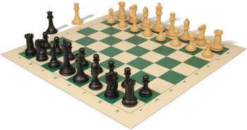 Professional Deluxe Carry-All Plastic Chess Set Black & Camel Pieces with Vinyl Roll-up Board & Bag - Lime Green