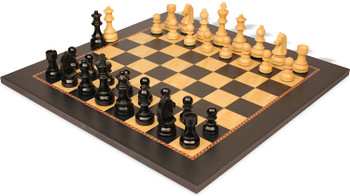 German Knight Staunton Chess Set Ebonized & Boxwood Pieces with The Queen's Gambit Board - King