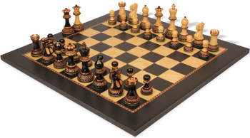 Parker Staunton Chess Set Burnt Boxwood Pieces with The Queens Gambit Chess Board - 3.75" King