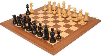 Parker Staunton Chess Set Ebonized & Boxwood Pieces with Walnut & Maple Deluxe Board- 3.75" King