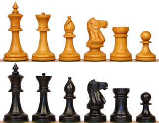 The Cambridge Springs Antique Reproduction Chess Set with Ebonized & Aged Boxwood Pieces - 4" King