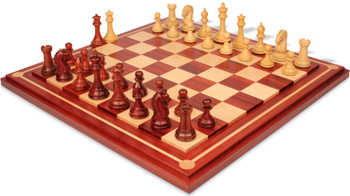 The Craftsman Series Chess Set African Padauk & Boxwood Pieces with Mission Craft Padauk & Maple Chess Board - 3.75" King