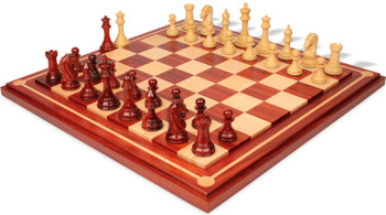 The Craftsman Series Chess Set African Padauk & Boxwood Lacquered Pieces with Mission Craft Padauk & Maple Chess Board - 3.75" King