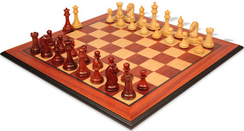 The Craftsman Series Chess Set African Padauk & Boxwood Pieces with Padauk & Birds Eye Maple Molded Edge Board - 3.75" King