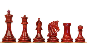 Imperial Staunton Chess Set Padauk & Boxwood Pieces with Padauk & Birds-Eye Maple Molded Edge Board - 3.75" King