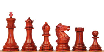 Old English Classic Chess Set Padauk & Boxwood Pieces with Padauk & Birds-Eye Maple Molded Edge Board- 3.9" King