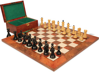 Zagreb Series Chess Set Ebony & Boxwood Pieces with Elm Burl & Erable Board & Box - 3.875" King