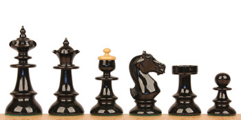 Vienna Coffee House Antique Reproduction Chess Set High Gloss Black & Boxwood Pieces with Elm Burl & Erable Board & Box - King