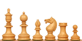Hallett Antique Reproduction Chess Set Ebony & Boxwood Pieces with Elm Burl & Erable Board - 4" King