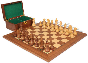 Queen's Gambit Chess Set Golden Rosewood & Boxwood Pieces with Deluxe Walnut Board & Box - King