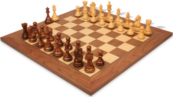 Fierce Knight Staunton Chess Set Golden Rosewood & Boxwood Pieces with Walnut & Maple Deluxe Board - 3" King