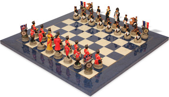 Battle of Waterloo Theme Chess Set with High Gloss Blue & Erable Deluxe Board