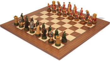 The Story of Camelot Theme Chess Set with Walnut & Maple Deluxe  Board