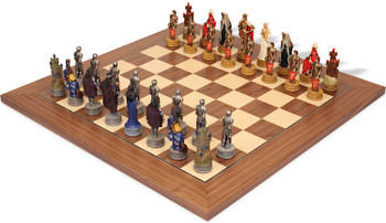 Legend of King Arthur Theme Chess Set with Walnut & Maple Deluxe Board