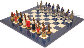 Legend of King Arthur Theme Chess Set with Blue & Erable High Gloss Deluxe Board