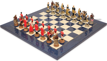American Revolutionary Theme Chess Set with Blue & Erable High Gloss Deluxe Board
