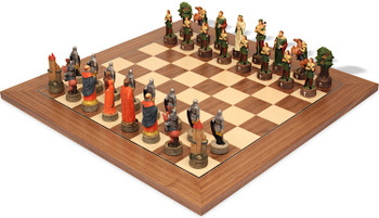 Robin Hood Theme Chess Set with Walnut & Maple Deluxe Board