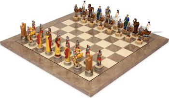 Battle of Troy Theme Chess Set with Gray & Erable High Gloss Deluxe Board