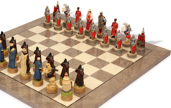 Mongolians vs Russians Theme Chess Set with Gray & Erable High Gloss Deluxe Board