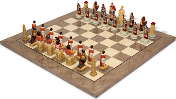 Rome vs Egypt Theme Chess Set with Gray & Erable High Gloss Deluxe  Board