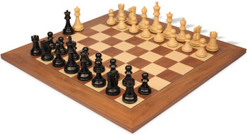 Reykjavik Series Chess Set Ebonized & Boxwood Pieces with Walnut & Maple Deluxe Board - King