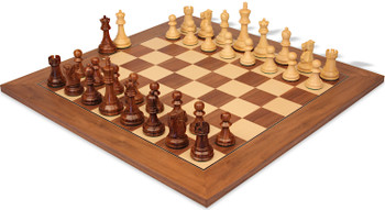 Reykjavik Series Chess Set Golden Rosewood & Boxwood Pieces with Walnut & Maple Deluxe Board - 3.75" King