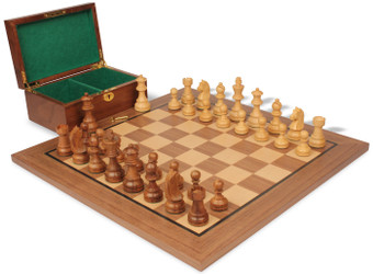 Queen's Gambit Chess Set Golden Rosewood & Boxwood Pieces with Classic Walnut Board & Box - King