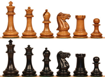 1849 Heirloom Staunton Chess Set Ebony and Distressed Boxwood Pieces - 3.5 inch King - Premium Wood Chess Pieces by Size - Chess Pieces