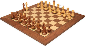 Bohemian Series Chess Set Golden Rosewood & Boxwood Pieces with Walnut & Maple Deluxe Board - King