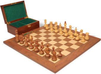 Bohemian Series Chess Set Golden Rosewood & Boxwood Pieces with Walnut & Maple Deluxe Board & Box - King