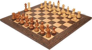 Bohemian Series Chess Set Golden Rosewood & Boxwood Pieces with Tiger Ebony & Maple Deluxe Board - King