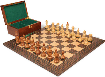 Bohemian Series Chess Set Golden Rosewood & Boxwood Pieces with Tiger Ebony & Maple Deluxe Board & Box - King