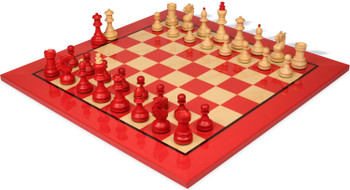 Bohemian Series Chess Set Crimson & Boxwood Pieces with Red & Maple High Gloss Deluxe Board - King