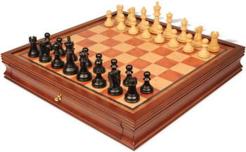 Reykjavik Series Chess Set Ebonized & Boxwood Pieces with Elm Burl & Bird's-Eye Maple Chess Case - King