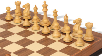 New Exclusive Staunton Chess Set Golden Rosewood & Boxwood Pieces with Walnut Molded Board & Box - 3.5" King