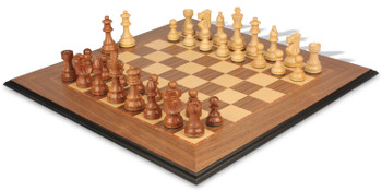 French Lardy Staunton Chess Set Golden Rosewood & Boxwood Pieces with Walnut & Maple Molded Edge Board - King