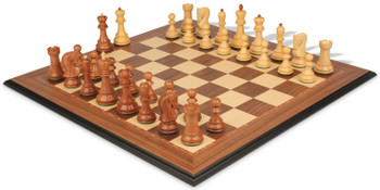 Zagreb Series Chess Set Golden Rosewood & Boxwood Pieces with Walnut & Maple Molded Edge Board - 3.875" King