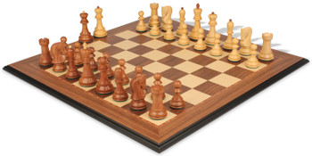 Zagreb Series Chess Set Golden Rosewood & Boxwood Pieces with Walnut Molded Chess Board - 3.25" King