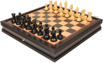 1849 Heirloom Staunton Chess Set Ebony & Boxwood Pieces with Black & Bird's-Eye Maple Chess Case - King