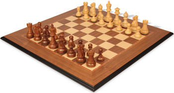 Parker Staunton Chess Set Golden Rosewood & Boxwood Pieces with Walnut & Maple Molded Edge Board - 3.75" King