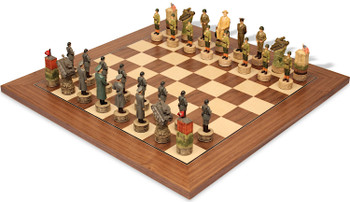 World War II Theme Chess Set with Walnut & Maple Deluxe Board - King