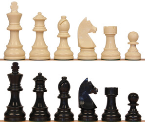 German Knight Staunton Resin Chess Set with Black & Aged Ivory Pieces - 3.75" King