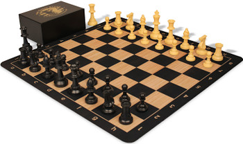 The Chess Store Club Special Plastic Chess Set Black & Camel Pieces with Extra Queens, Macassar Ebony & Maple Floppy Chess Board & Box - King