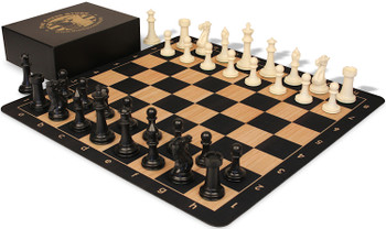 The Chess Store Executive Plastic Chess Set Black & Ivory Pieces with Macassar & Maple Floppy Board & Box - Black